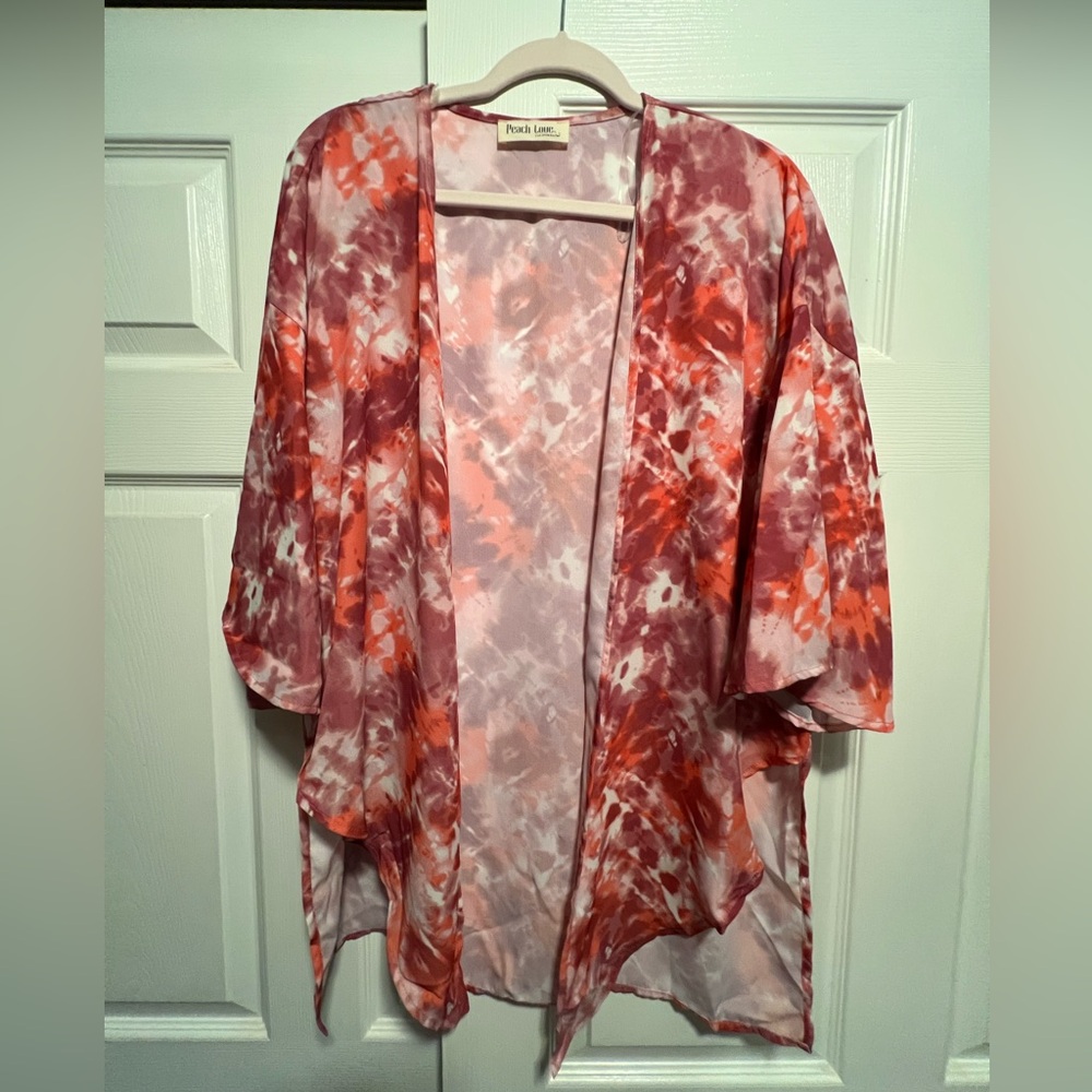 Peach Love California Pink and Red Kimono